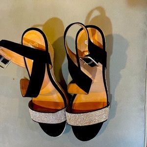 Black Sandals with Rhinestones, like new condition